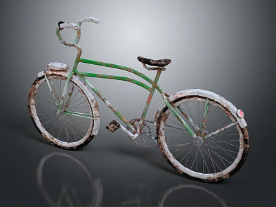 Vintage Green Bicycle With Rusty Frame Curved Handlebar And Worn Dirty Wheels 3d model