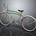 Vintage Green Bicycle With Rusty Frame Curved Handlebar And Worn Dirty Wheels