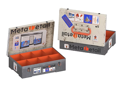 Open MetaRetail Storage Boxes With Compartmentalized Orange Lining And Graphics 3d model Open MetaRetail Storage Boxes With Compartmentalized Orange Lining And Graphics 3d model