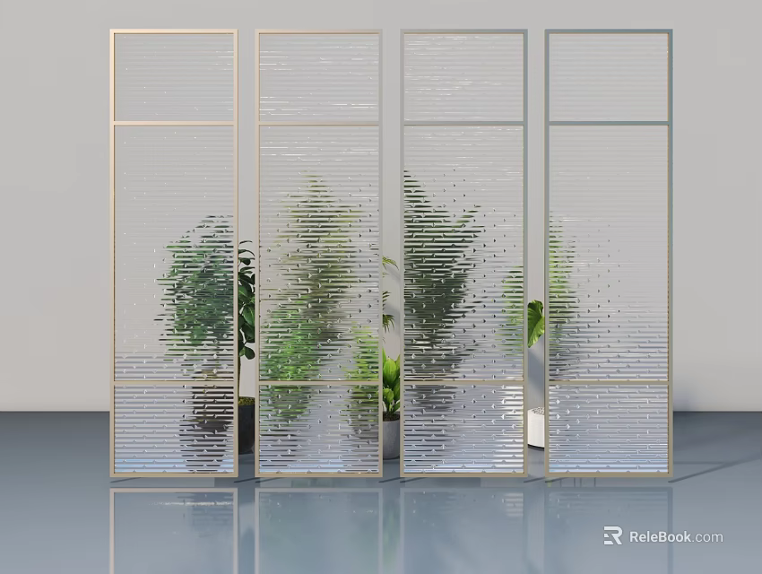 Modern Swing Door With Frosted Glass Panels And Gold Metal Frame For Interior Design 3d model 