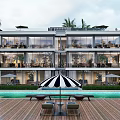Modern Luxury Beachfront Apartment Building With Pool Terrace And Palm Trees
