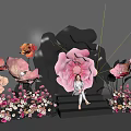 Stunning Photo Check-in Spot With Large Pink Flower Red Pink Blooms And Black Background Decoration