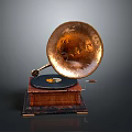 Vintage Phonograph With Brass Horn Wooden Base And Turntable