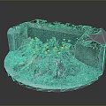 Yellow Flowers Growing in Circular Stone Planter with Soil and Broken Stones