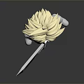 Chibi Style Character With Spiky Blonde Hair Holding Large Sword White Outfit And White Shoes