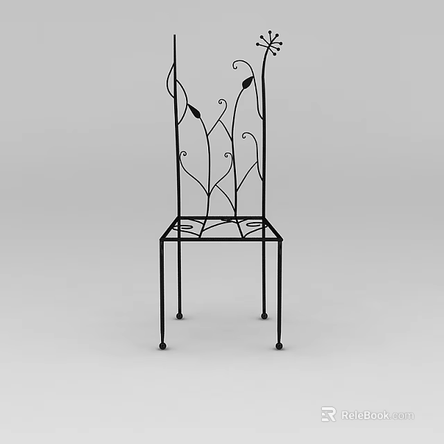 Elegant Intricate Carved Iron Chair With Vine Pattern Backrest Design 3d model 
