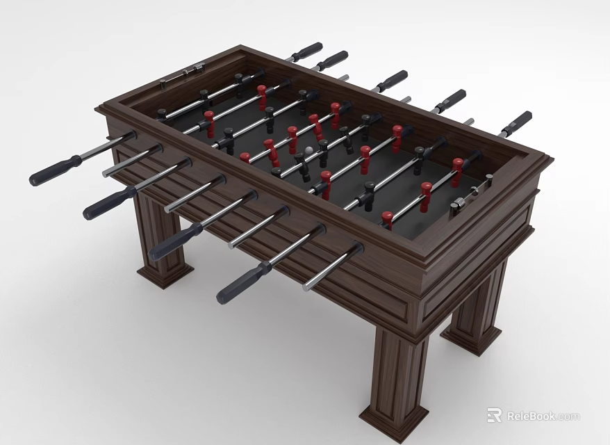 Wooden Foosball Table Indoor Game Equipment With Black Red Players And Handles 3d model 