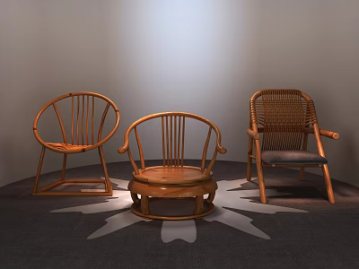 Natural Wooden Rattan Leisure Chairs With Modern Designs In Display Space 3d model