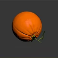 Fresh Ripe Orange With Green Leaves On Dark Shiny Background