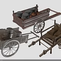 Traditional Wooden Carts Loaded With Barrels And Sacks On Wooden Wheels