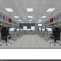 Bright Public Office Area Interior With Office Desks Computers Black Chairs Green Plants And Windows