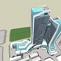 Modern Urban Office Building Twin Towers With Glass Facade Design