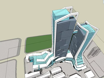 Modern Urban Office Building Twin Towers With Glass Facade Design 3d model