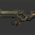 Futuristic Sci-Fi Weapon With Green Body Orange Accents And Mechanical Grip Design