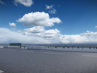 Highway Road Fence With Blue Sky And White Clouds Scenery 3d model