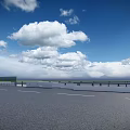 Highway Road Fence With Blue Sky And White Clouds Scenery