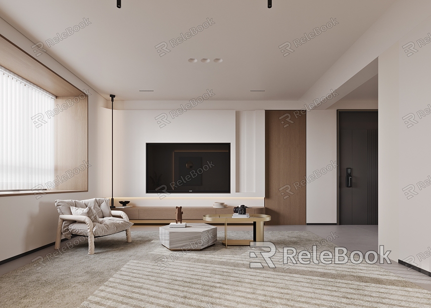 Cream wind living room log minimalist model