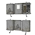 Sturdy Industrial Equipment Metal Enclosure With Warning Signs Knob Controls And Wheels