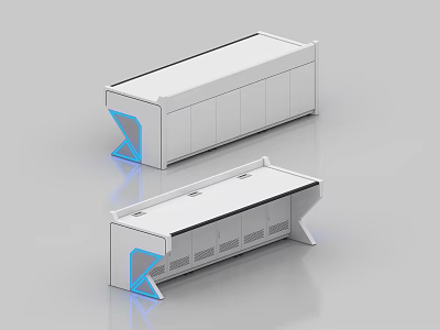Modern Control Room Design Featuring White Console With Blue Accent Lighting 3d model