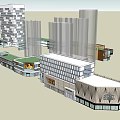 Modern Tall Residential Building with Glass Facades and Adjacent Low Rise Structures