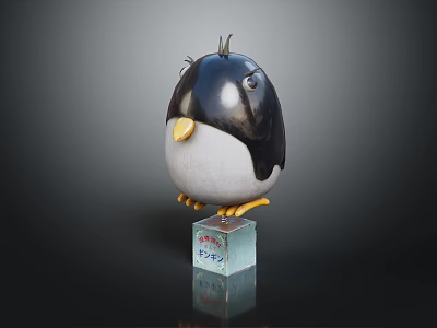 Modern Furniture Piece With Transparent Cube Base And Black White Penguin Decorative Ornament 3d model