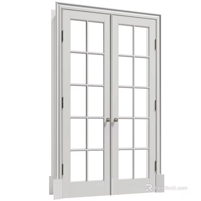 Double Doors With Glass Panes And White Frame For Modern Interior Home Design 3d model 