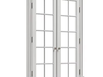 Double Doors With Glass Panes And White Frame For Modern Interior Home Design 3d model