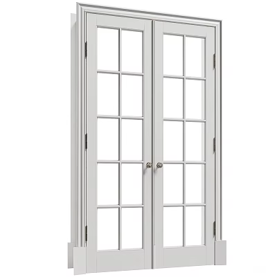Double Doors With Glass Panes And White Frame For Modern Interior Home Design 3d model
