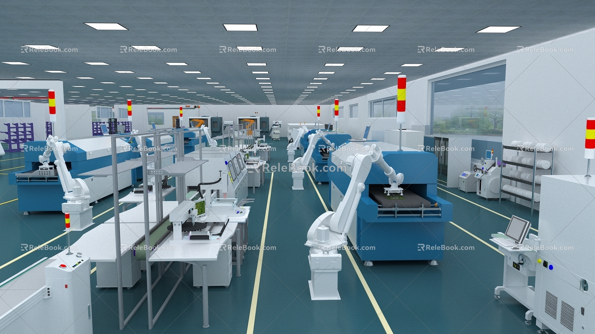 Mechanical arm industrial workshop technology manufacturing equipment automation assembly line high-end manufacturing advanced manufacturing intelligent manufacturing chip semiconductor 3d model