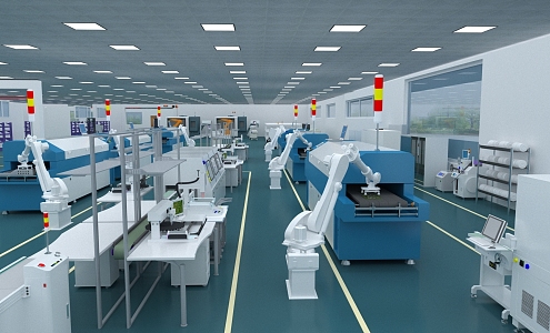 Mechanical arm industrial workshop technology manufacturing equipment automation assembly line high-end manufacturing advanced manufacturing intelligent manufacturing chip semiconductor 3d model