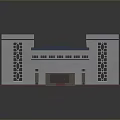 Industrial Building 3D Model With Sloped Roof Square Towers And White Walls
