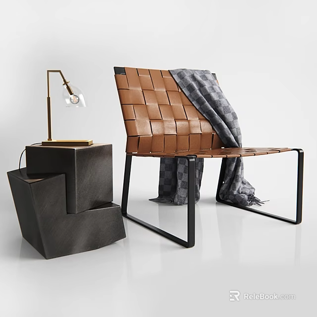 Modern Living Room Sofa And Coffee Table Set With Woven Leather And Metal Frame 3d model 