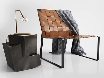 Modern Living Room Sofa And Coffee Table Set With Woven Leather And Metal Frame 3d model