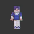 Minecraft Pixel Character 3D Model with Purple Hair Blue Shirt White Pants and Shoes