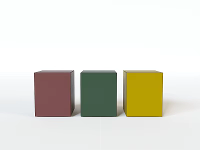 Coffee Table With Maroon Green And Yellow Cube Decorations On White Background 3d model