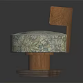 Floral Patterned Round Chair With Wooden Armrest Green Blue Fabric And Round Base