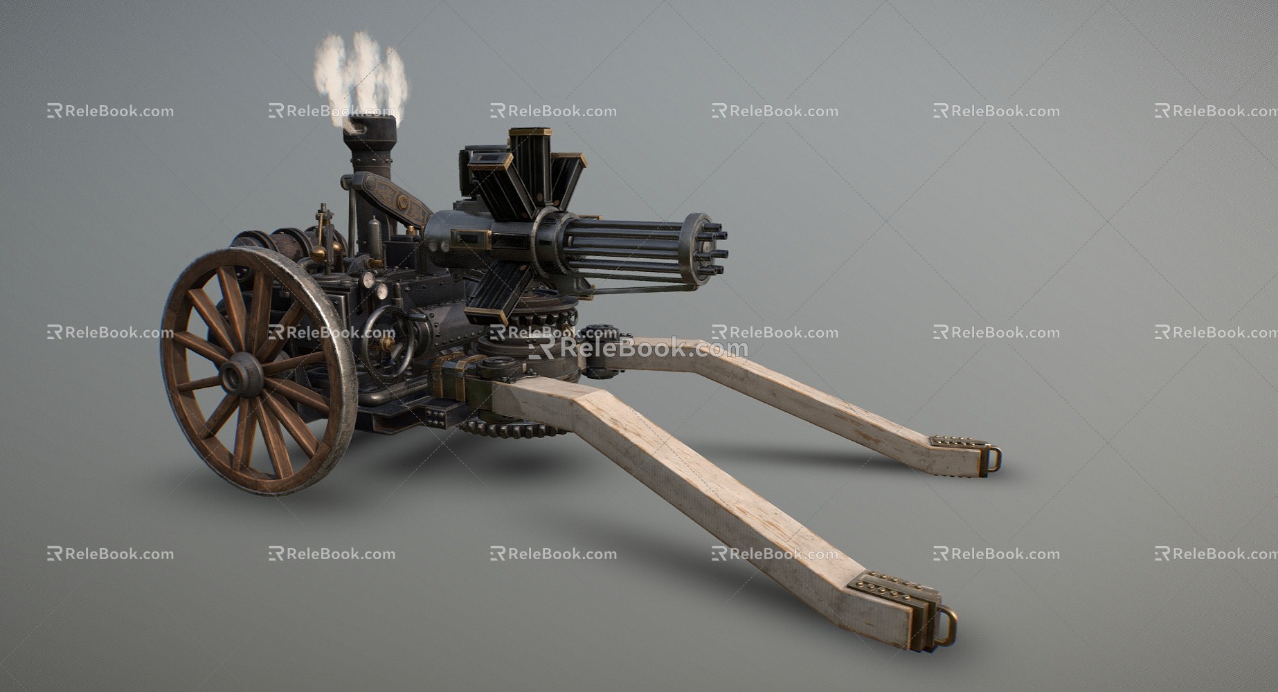 Industrial LOFT machine gun steam mechanical gun car 3d model