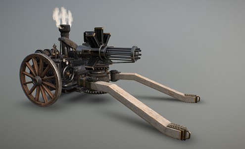 Industrial LOFT machine gun steam mechanical gun car 3d model