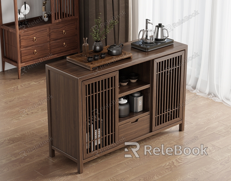 New Chinese Style Mobile Tea Cabinet Storage Cabinet Tea Cabinet Mobile Tea Table Tea Cabinet Side Cabinet Side Cabinet Tea Tray model