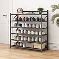 Modern Black Multi Tier Shoe Rack With Various Shoes Storage Boxes Plant Bag And Books