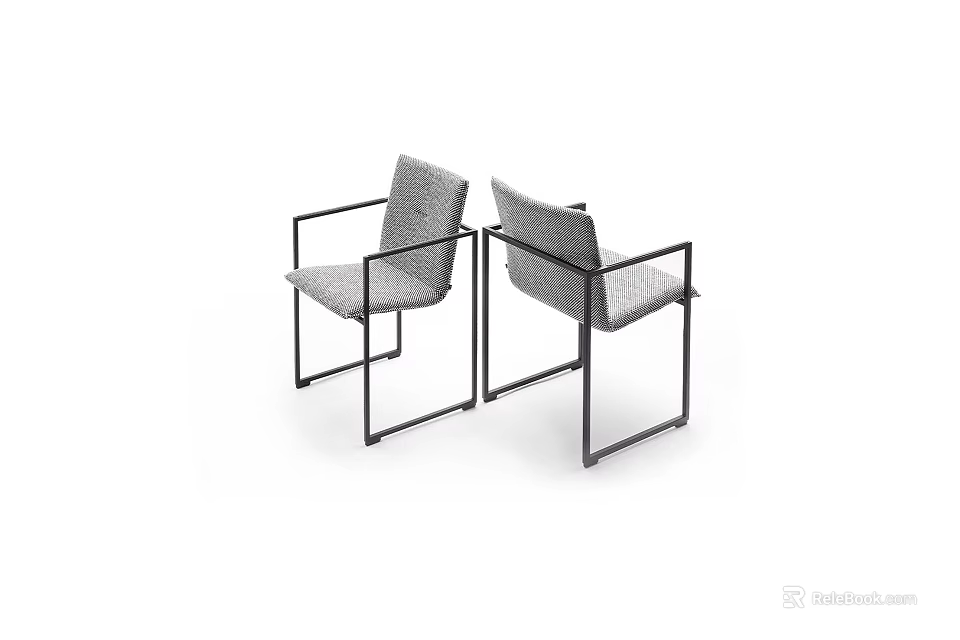 Modern Single Chair with Black Metal Frame Gray Upholstery Armrests and Backrest 3d model 