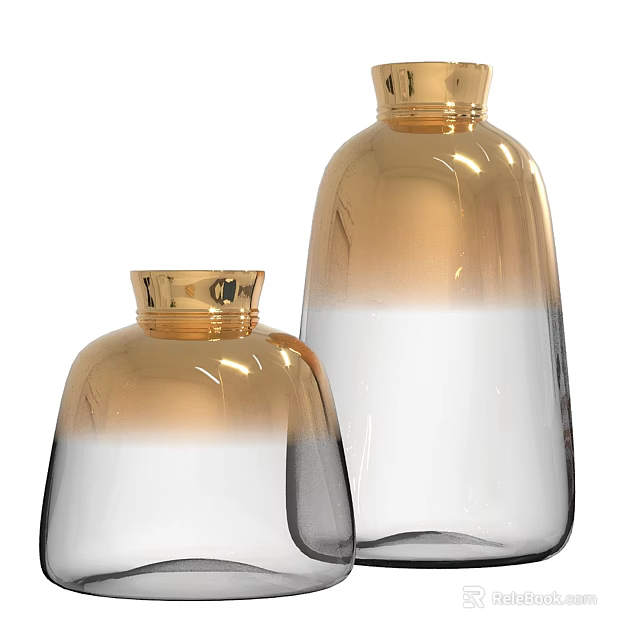 Modern Ceramic Vessels With Gradient Color And Golden Rim In Two Sizes 3d model 