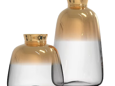 Modern Ceramic Vessels With Gradient Color And Golden Rim In Two Sizes 3d model