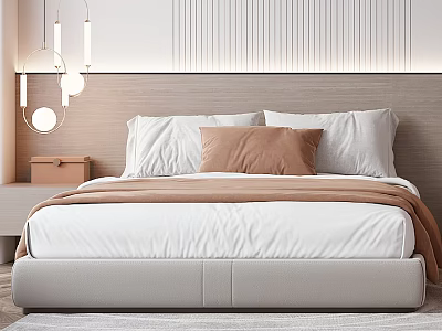 Single Bed with White Sheets Brown Cushion and Light Gray Frame in Modern Bedroom Interior 3d model