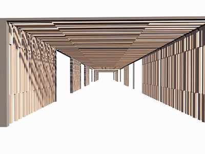 Wooden Pergola Design With Long Beams And Vertical Panels Creating Spacious Corridor Effect 3d model