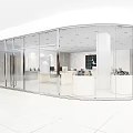 Modern Mall Store with Glass Facade Open Layout and White Display Counters in Bright Interior