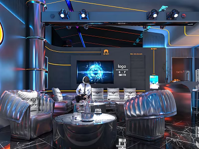 Futuristic KTV Room With Hi tech Sofas Screens And Lighting 3d model
