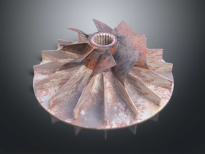 Rusted Industrial Impeller Mechanical Part With Metallic Blades And Rusty Surface 3d model