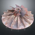Rusted Industrial Impeller Mechanical Part With Metallic Blades And Rusty Surface