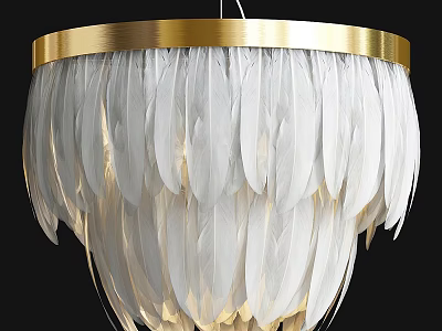 Elegant Modern Chandelier With Golden Frame And White Feather Decoration 3d model